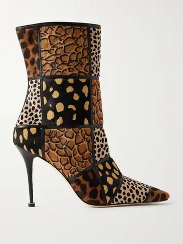 MANOLO BLAHNIK Trulona 50 leather-trimmed patchwork animal-print calf hair ankle boots