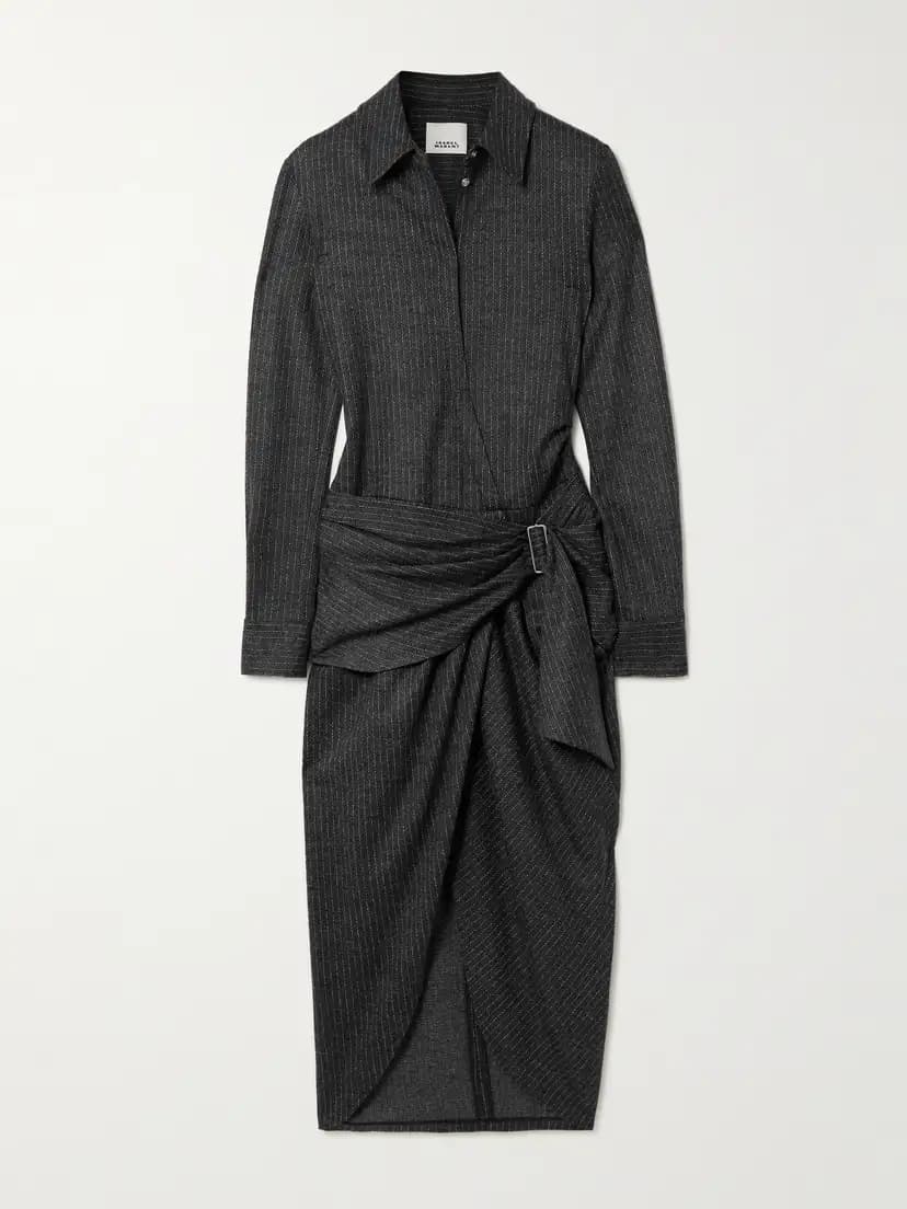 ISABEL MARANT Rosalie draped pinstriped wool and cotton-blend mini dress