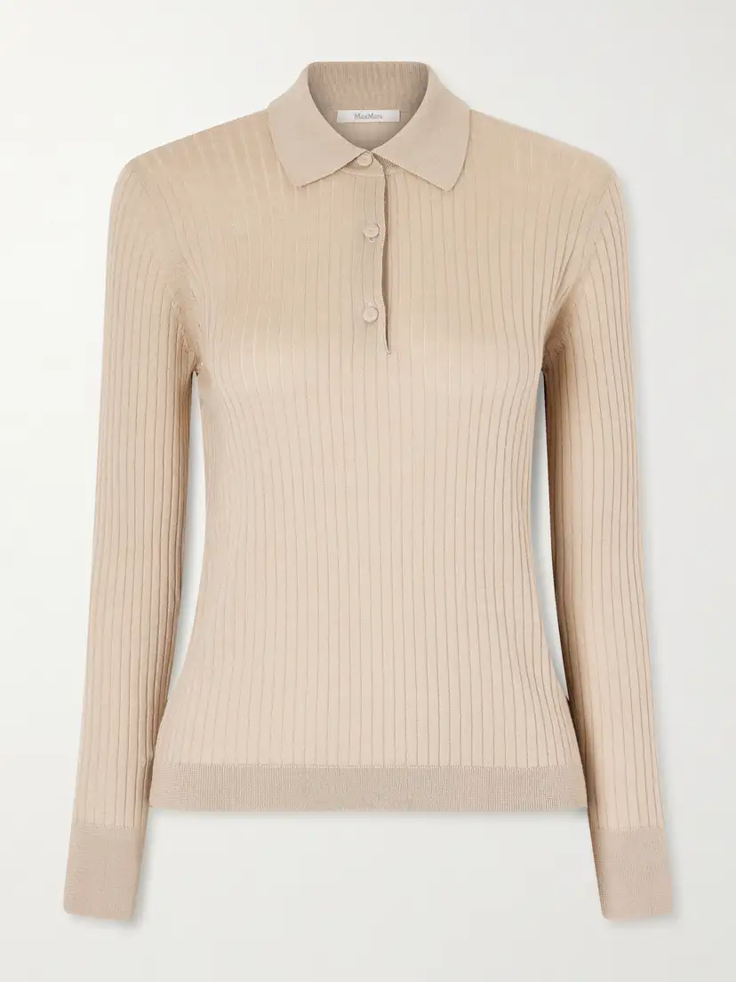 MAX MARA Ribbed cashmere and silk-blend polo sweater