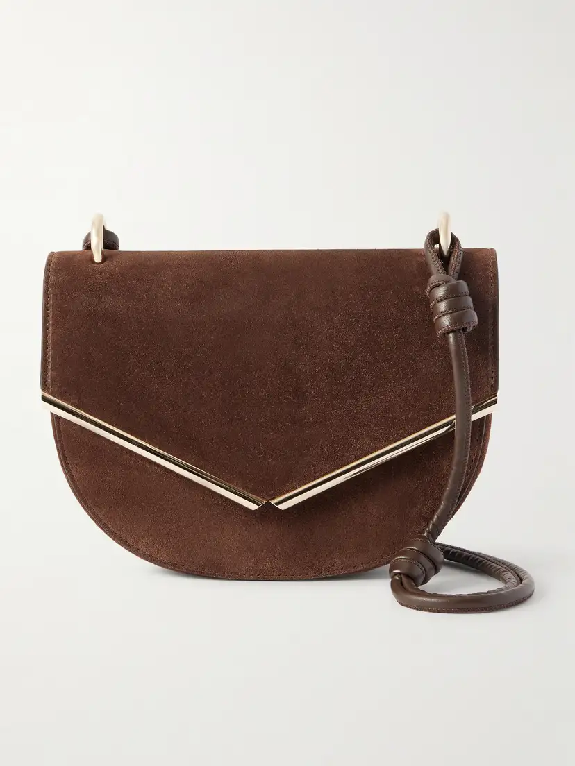 AQUAZZURA Galerie leather-trimmed suede shoulder bag