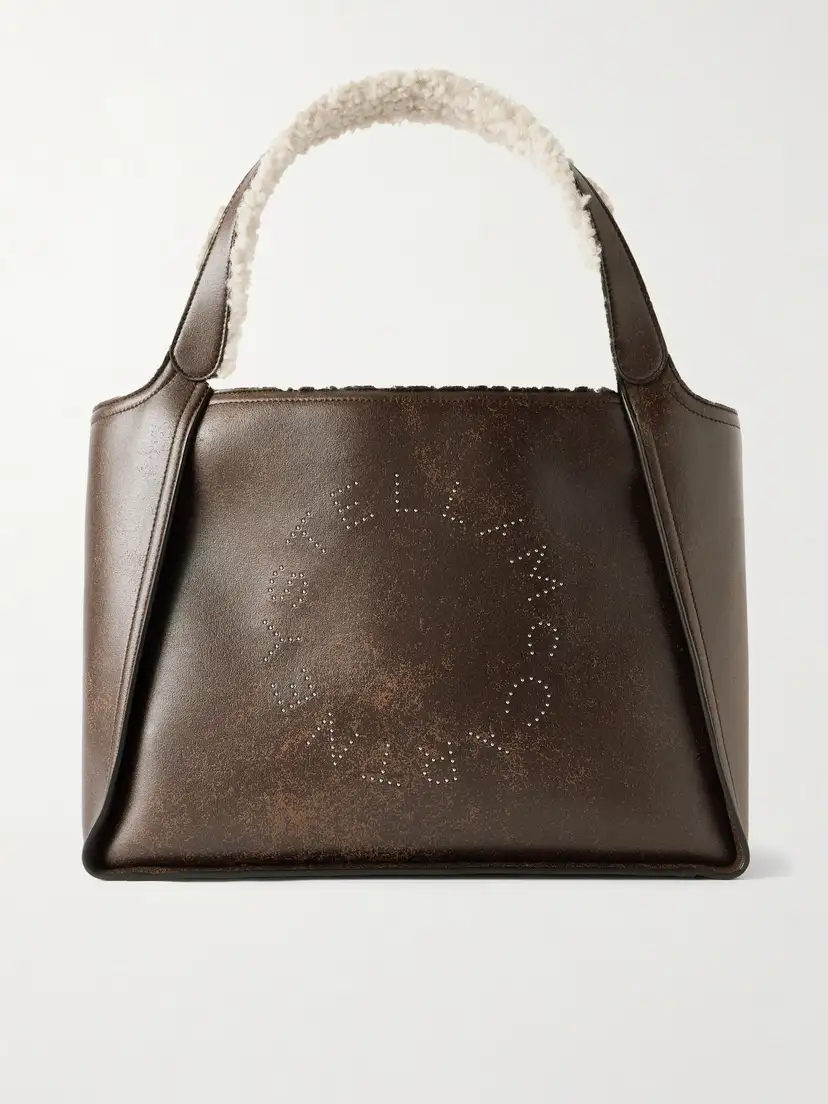 Stella McCartney — Embroidered plush-trimmed vegetarian material tote