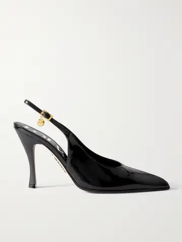 LOEWE New Comic embellished paneled leather slingback pumps