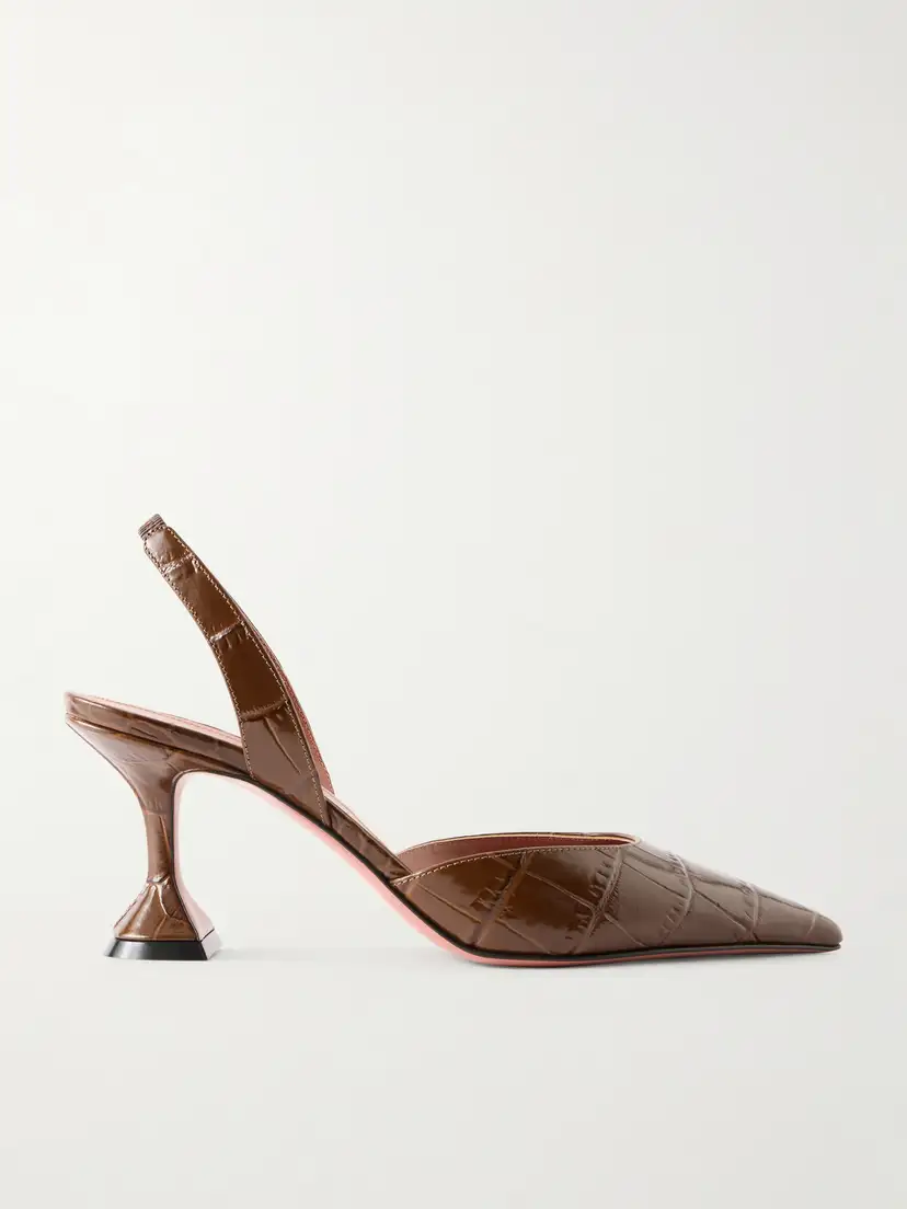 Amina Muaddi — Holli croc-effect leather slingback pumps