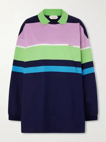 VERSACE Embroidered striped cotton-jersey sweater