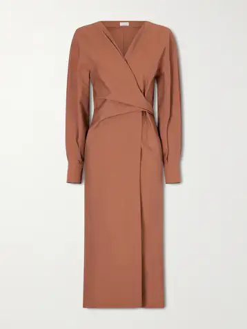 BRUNELLO CUCINELLI Embellished cotton-blend midi wrap dress