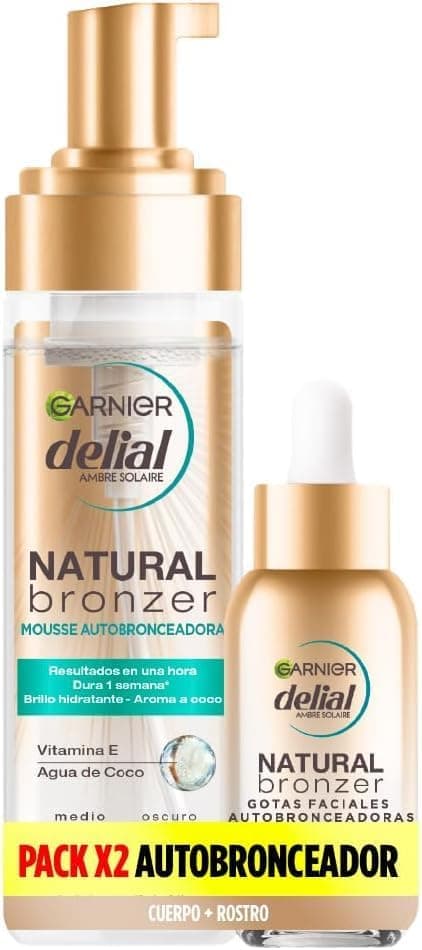 Garnier Delial Pack Autobronceadores Cuerpo y Cara Mousse + Gotas Autobronceadoras