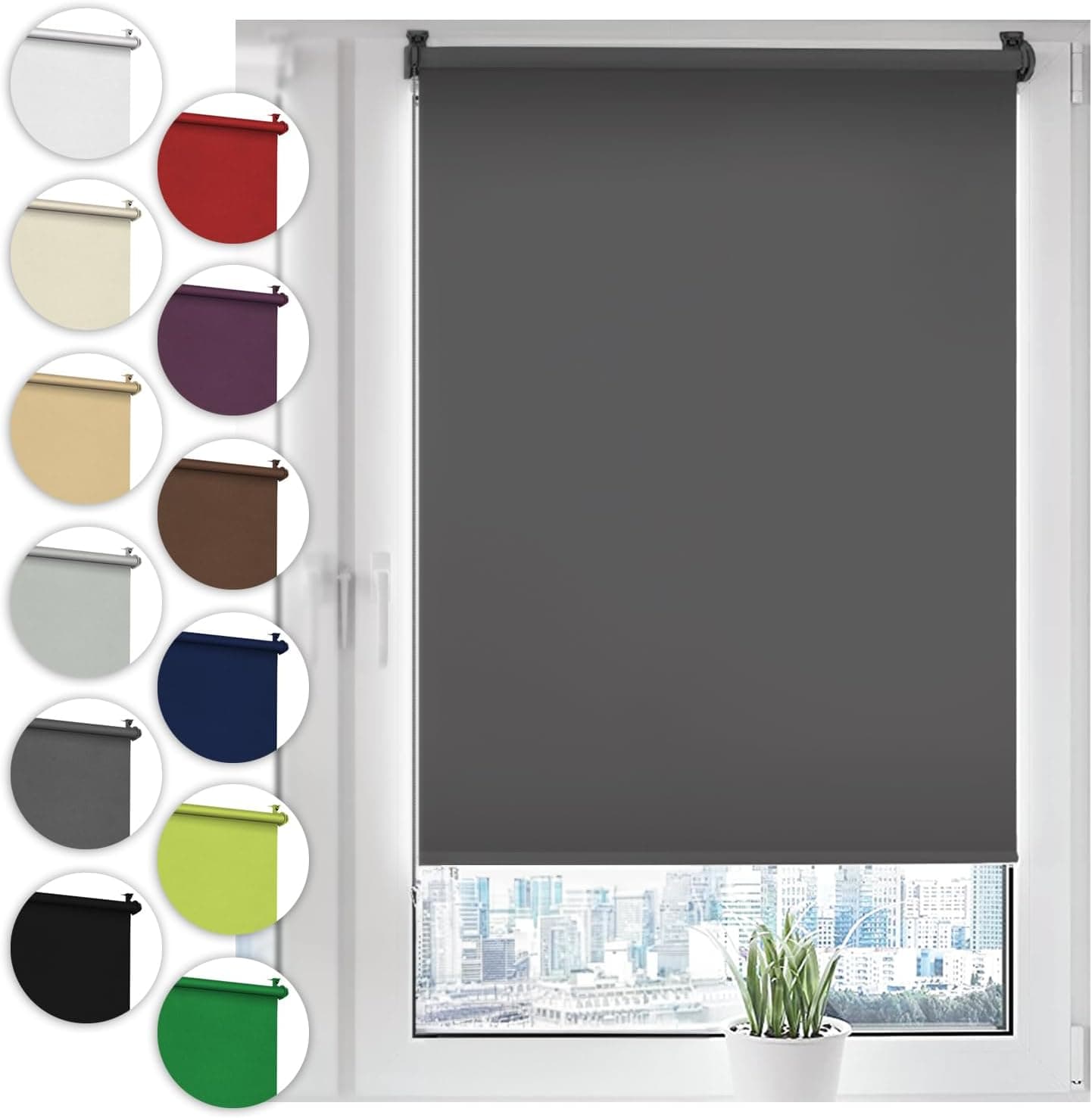 Klemmfix Blackout Roller Blind, 50cm x 130cm Grey