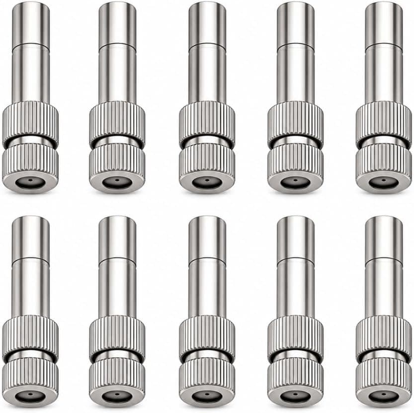 IONIX Brass Misting Nozzle (Pack of 10) | 0.3 mm Orifice | 6mm Stem Push Fit | Anti-Drip Fogging Nozzle | Cleanable Spray Jet