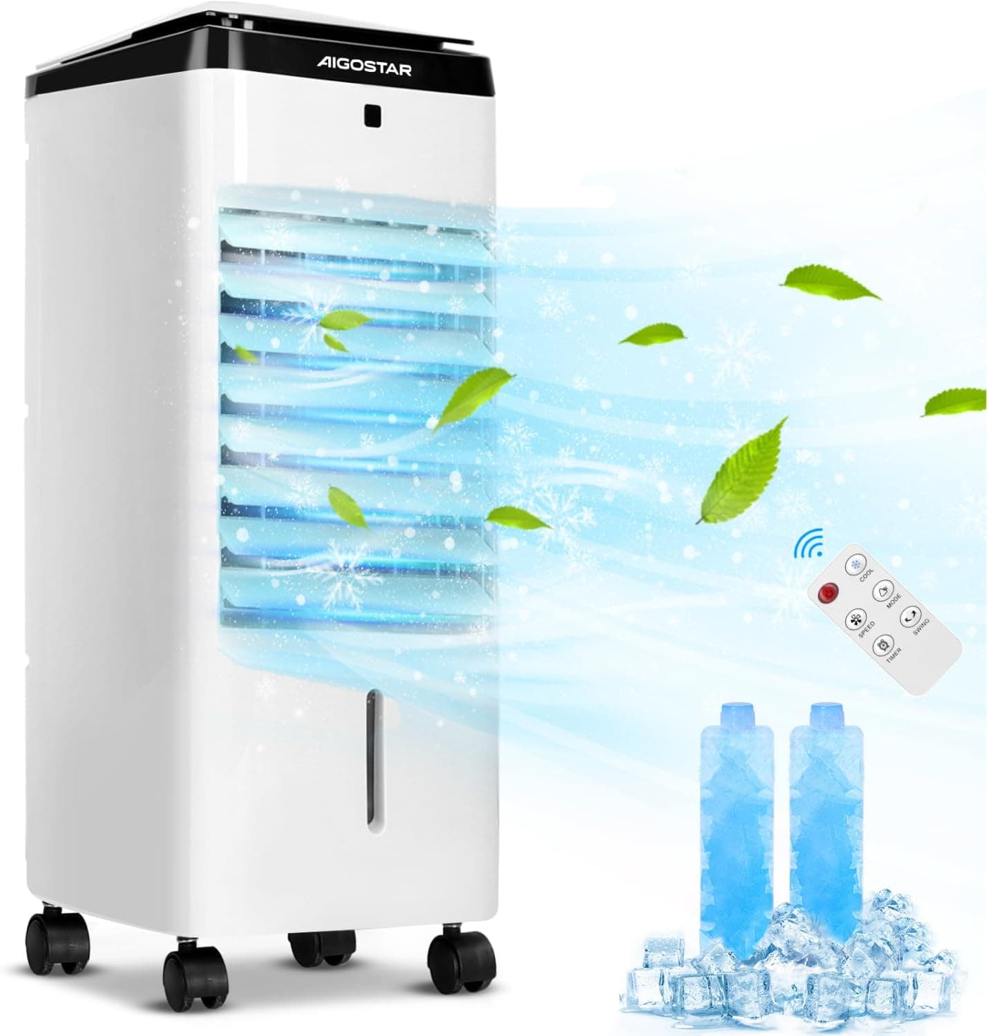 Aigostar Evaporative 4-in-1 Air Conditioner con Control Remoto, 3 Modos y 3 Velocidades, Portátil y Purificador