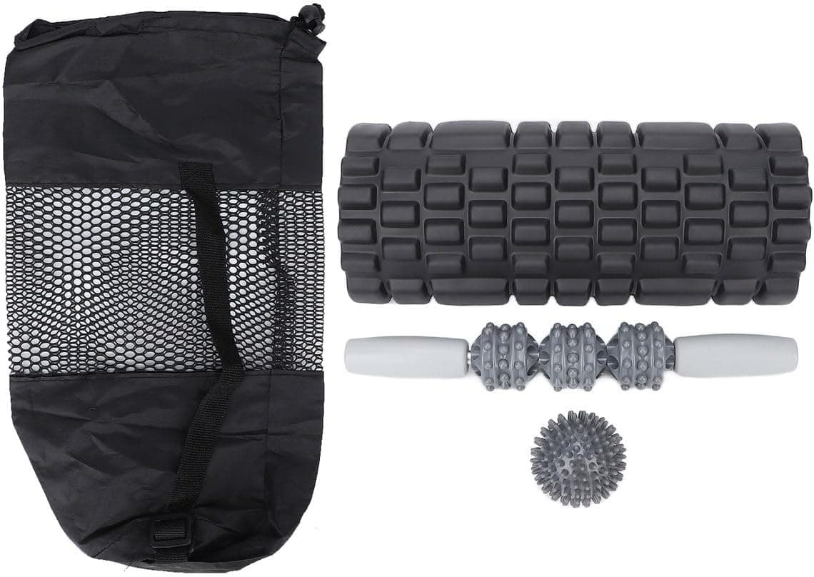 3 in 1 Foam Roller Set, Deep Tissue Massage Roller, Muscle Roller Stick, Trigger Point Ball, Fitness Recovery Kit with Portable Case, Size: 8" x 5" x 2", Colour: Blue/White, Pack Count: 4