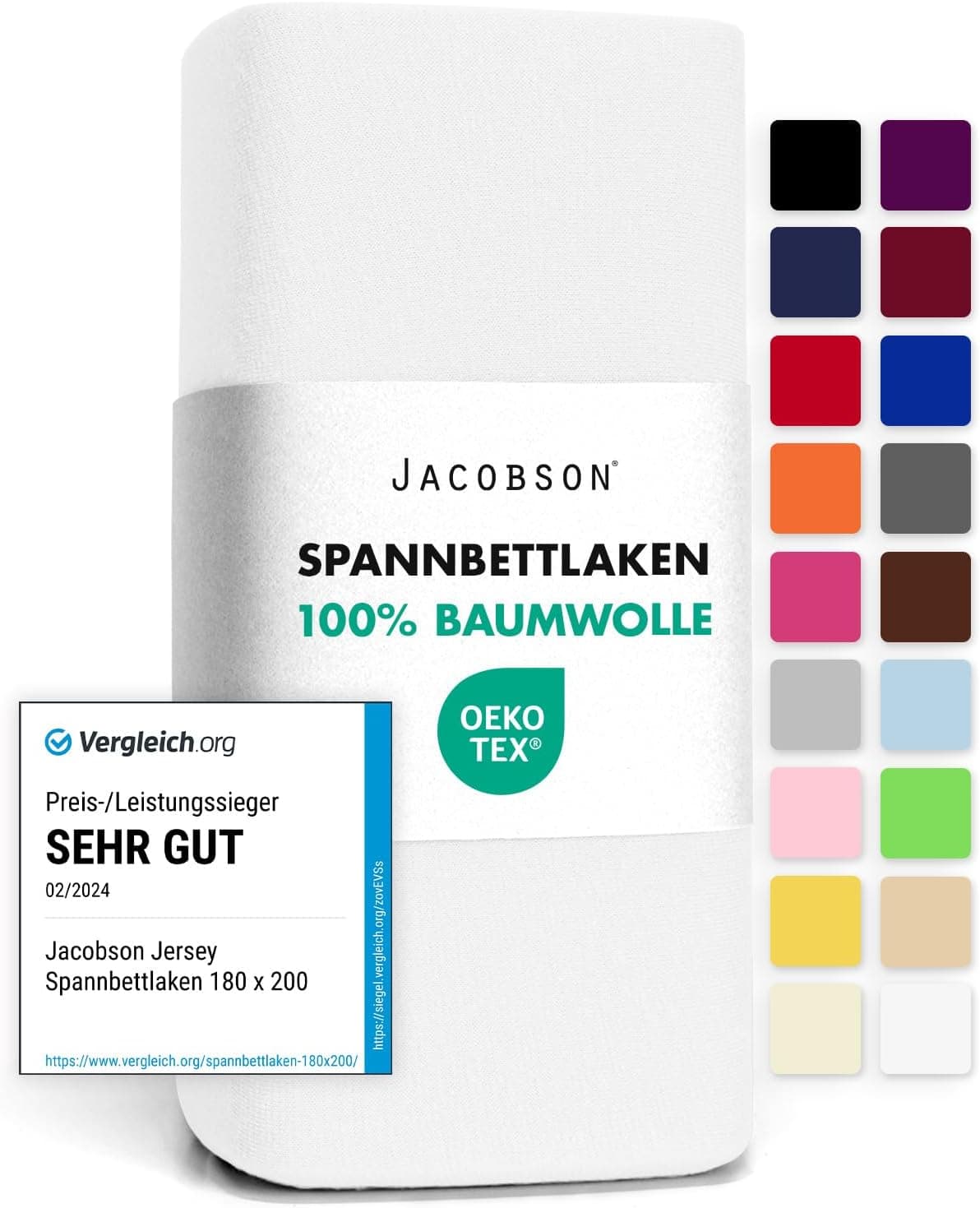 Jacobson Jersey Fitted Sheet, Cotton Bed Sheet, 180 x 200 cm to 200 x 200 cm, White