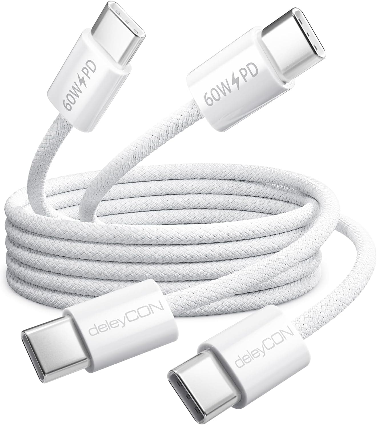 deleyCON 2x 0,5m Kabel USB C PD (60W Szybkie Ładowanie) Krótki 50cm USB-C na C Kabel Ładowania Przew