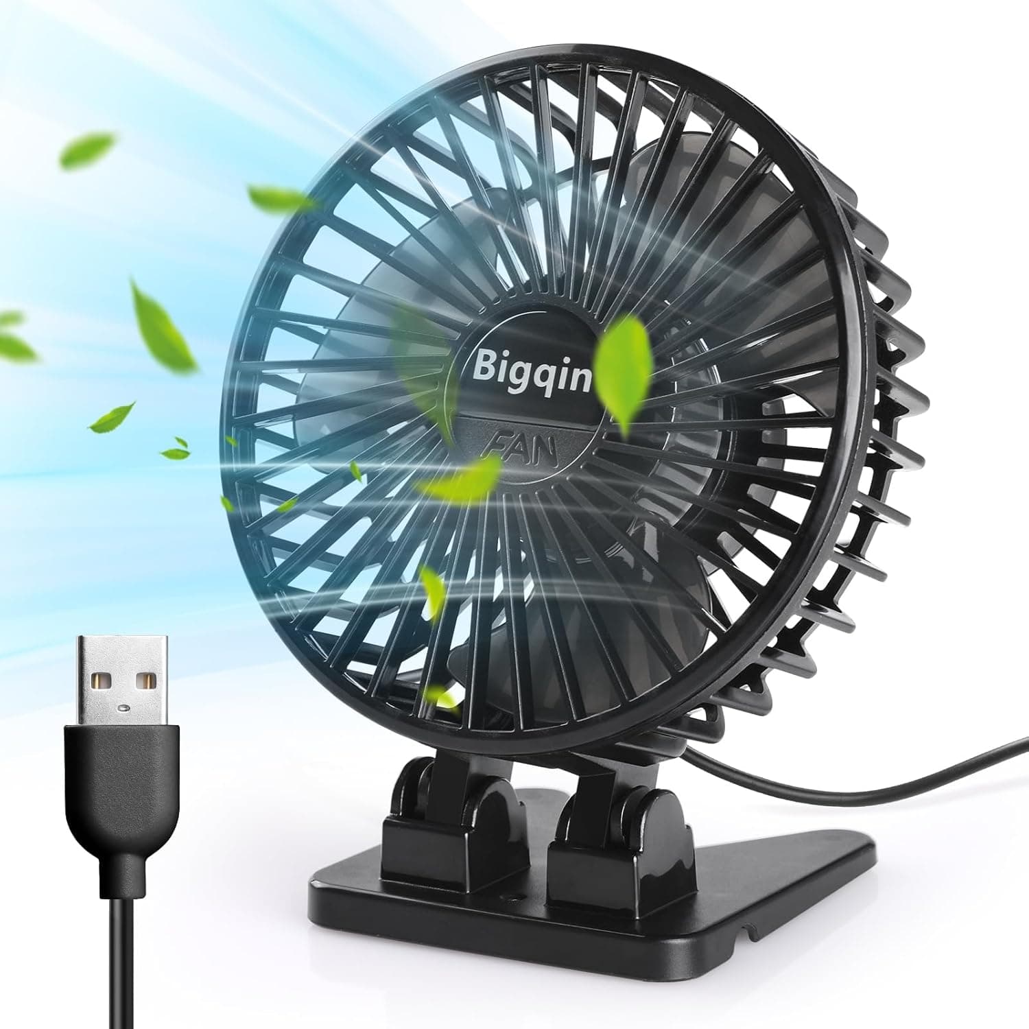 Bigqin Portable Mini Fan USB 3 Vents et Tirage pour Table de Bureau Noir