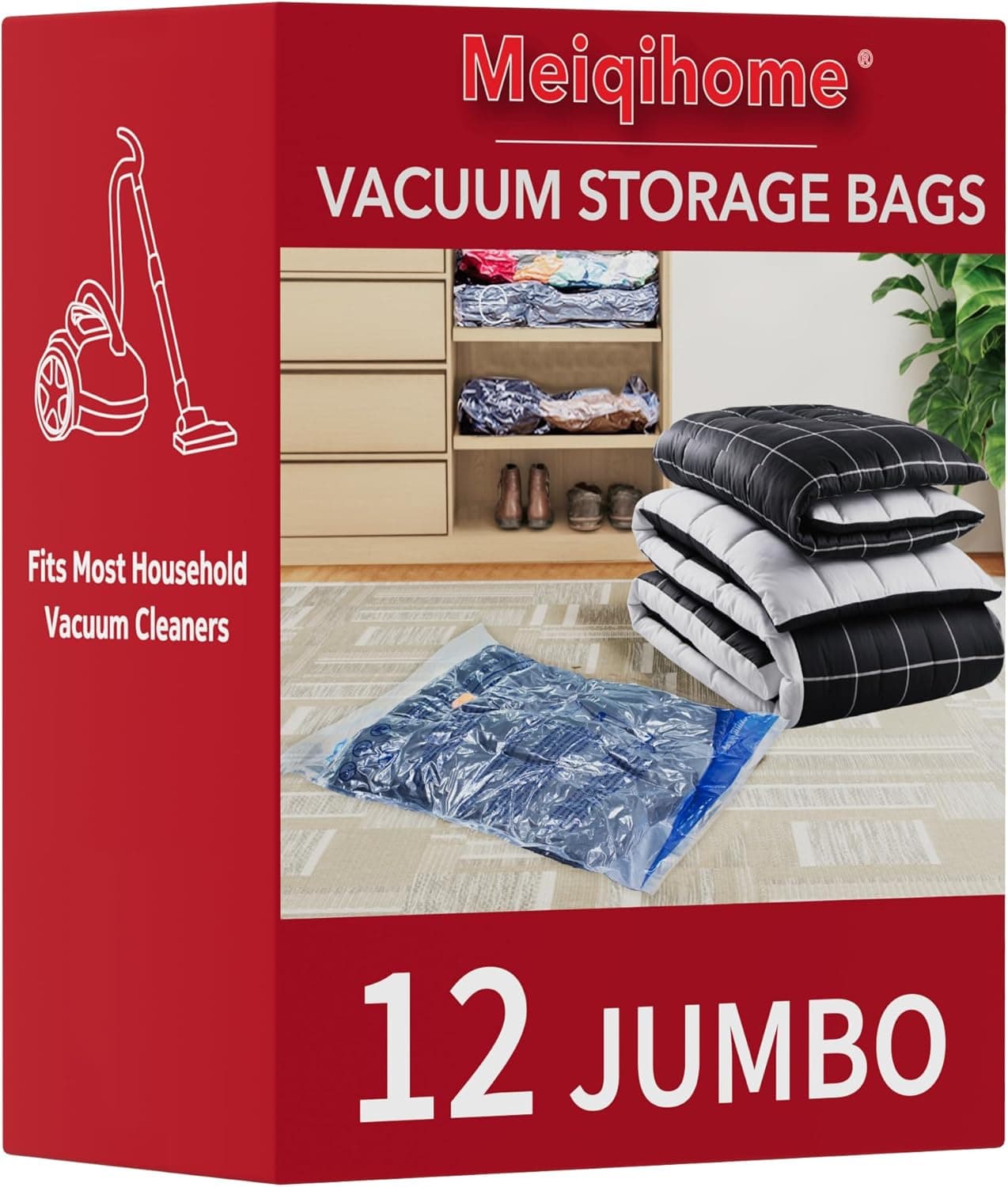 Vacuum Storage Bags 12 Jumbo Space Saver Sealer Bags Airtight Compression Bags for Clothes Pillows Comforters Blankets