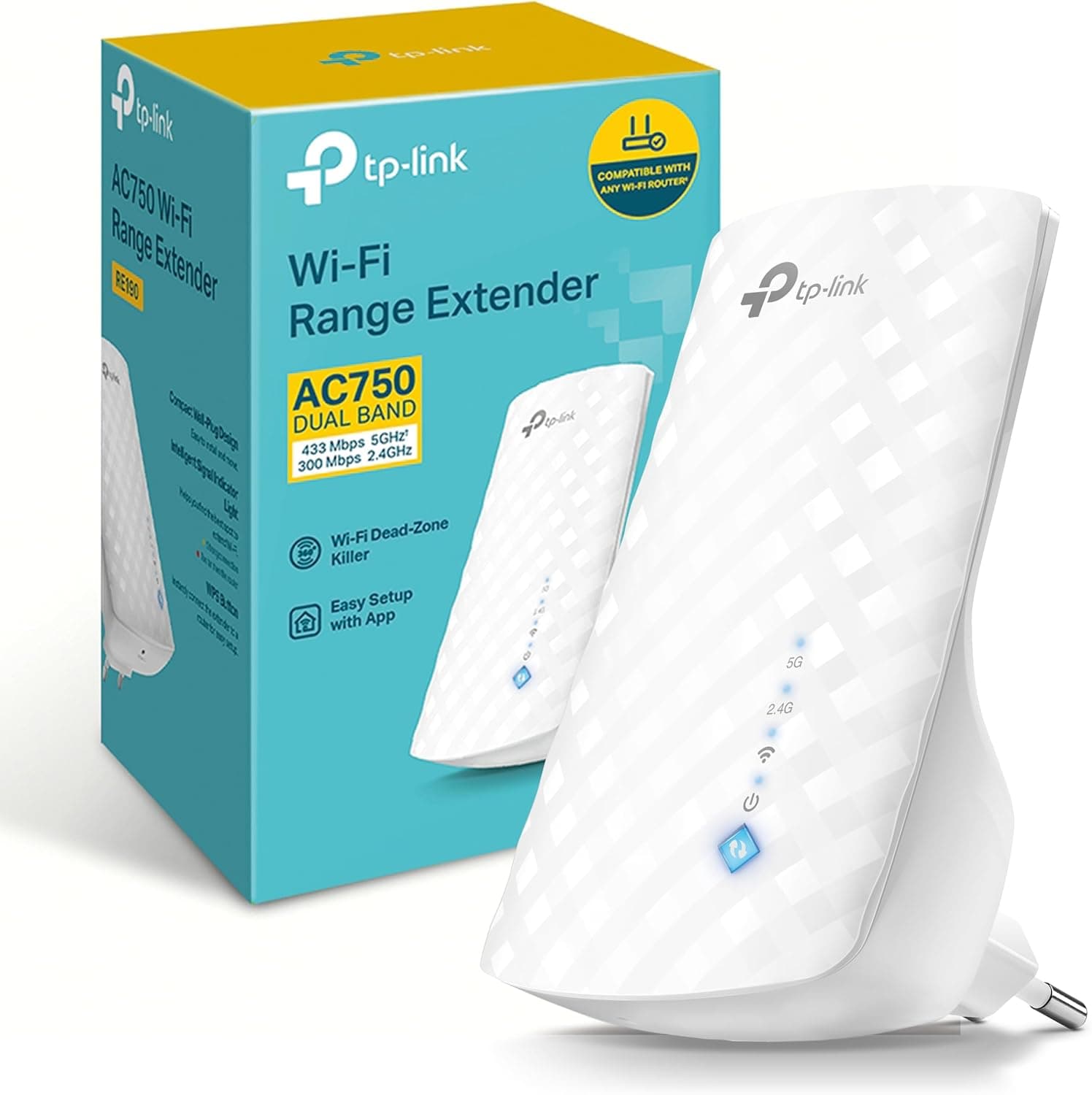 TP-LINK RE190 AC750 WiFi Amplificador de señal, 433Mbps en 5GHz y 300Mbps en 2.4GHz con enchufe Europeo, WPS, LED indicador de señal
