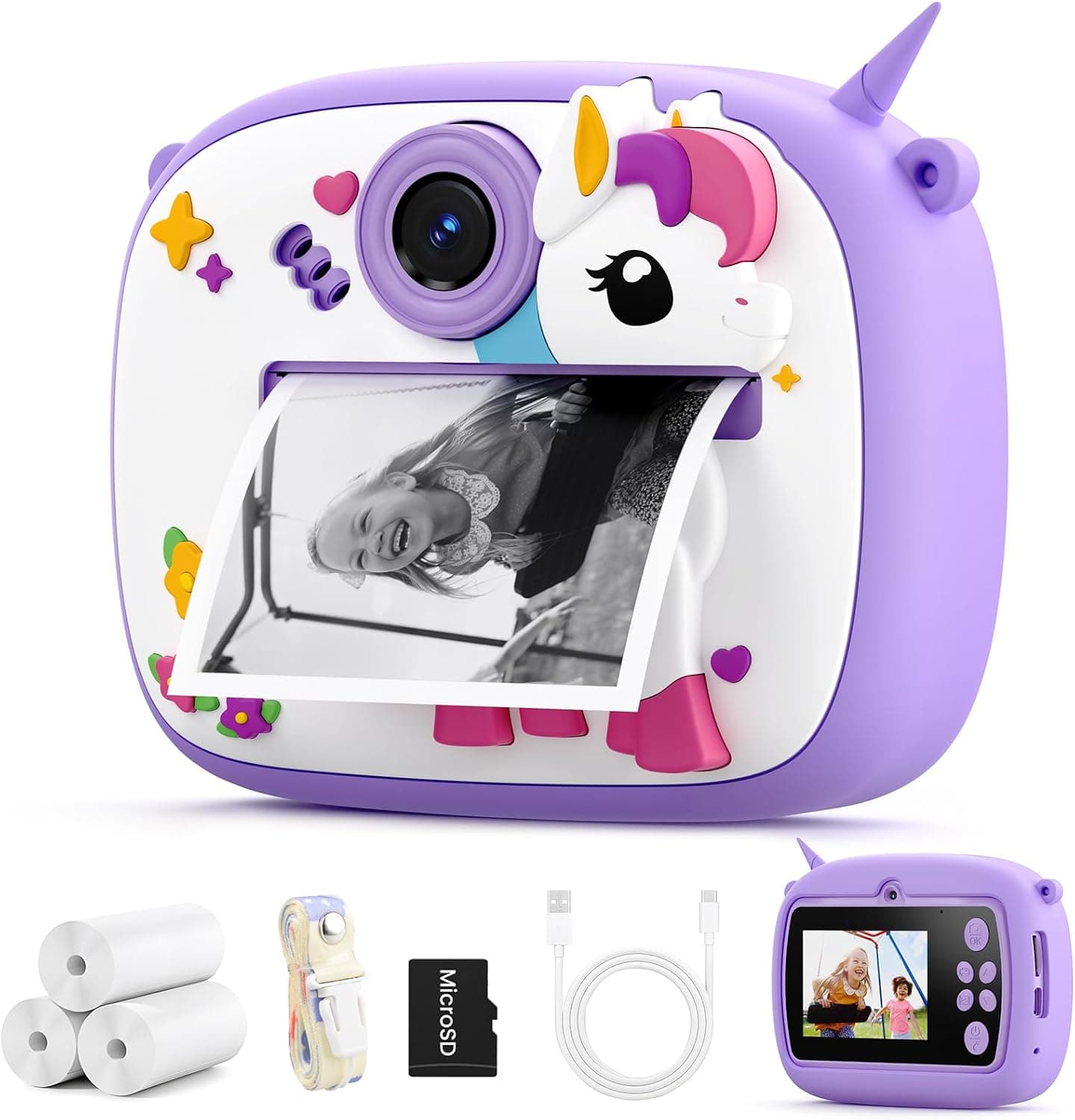 Cámara Instantánea para Niños, Cámara de Fotos Instantáneas 2.4 Pulgadas con Papel Impreso y Tarjeta de 32 GB, Regalo para Niños Varados