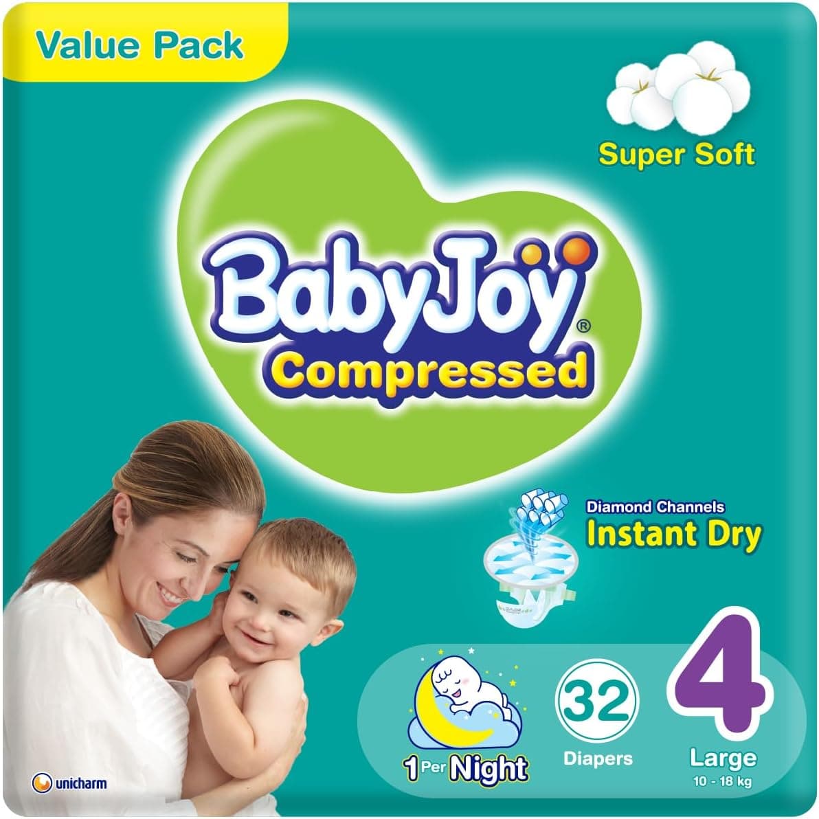 BabyJoy Compressed Diamond Diaper Large Value Pack 32