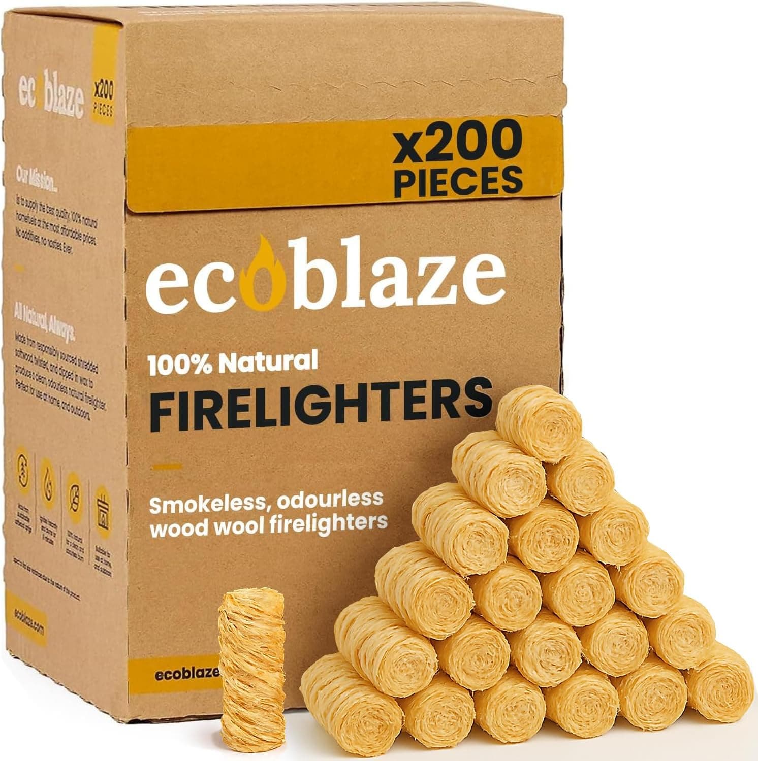 Ecoblaze Natural 200 Firelighters 100g White Pack of 20