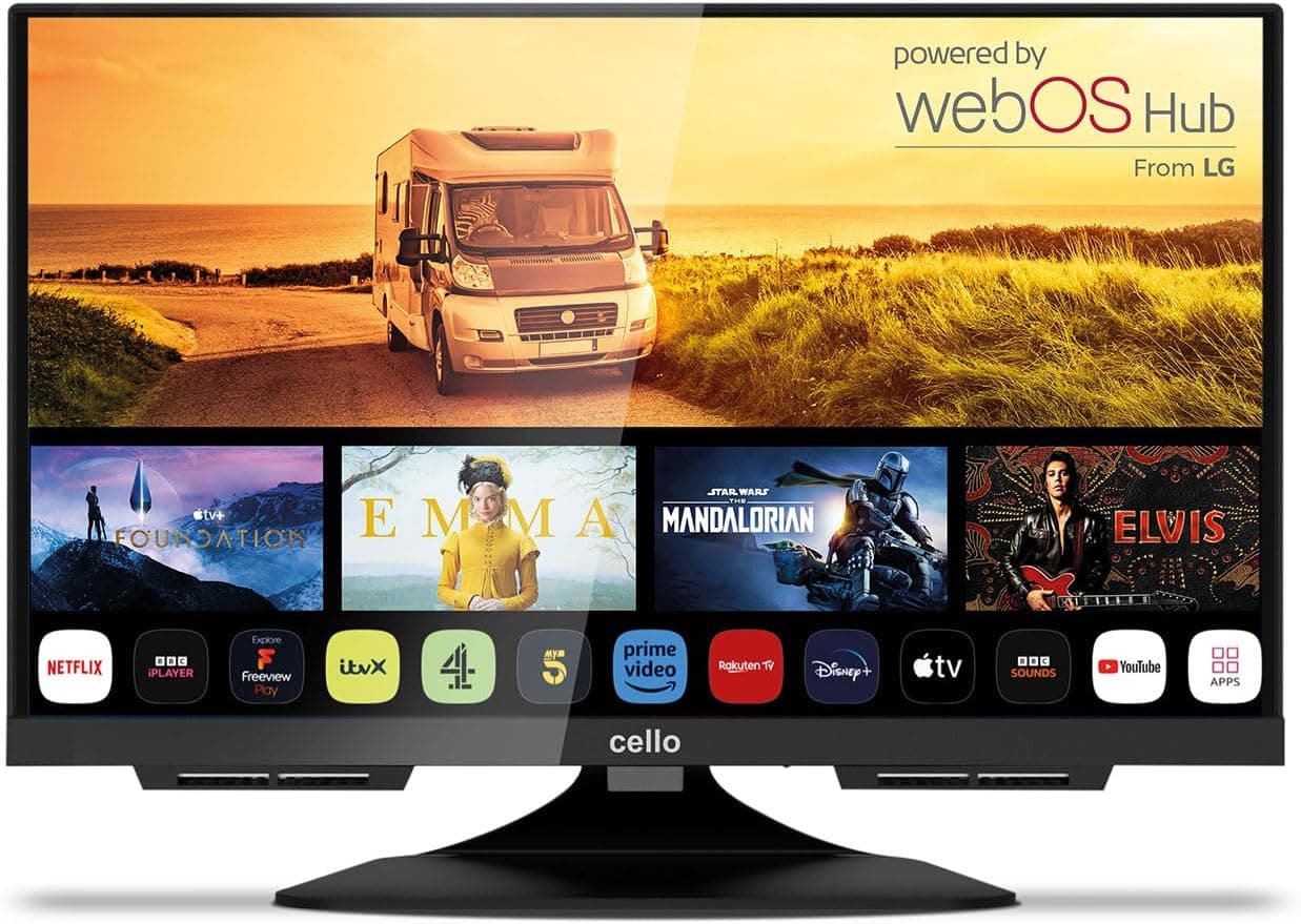 Cello C1924WS Traveller 12 Volt 19 inch Smart Frameless TV Ultrafast WebOS, Freeview Play, FreeSat