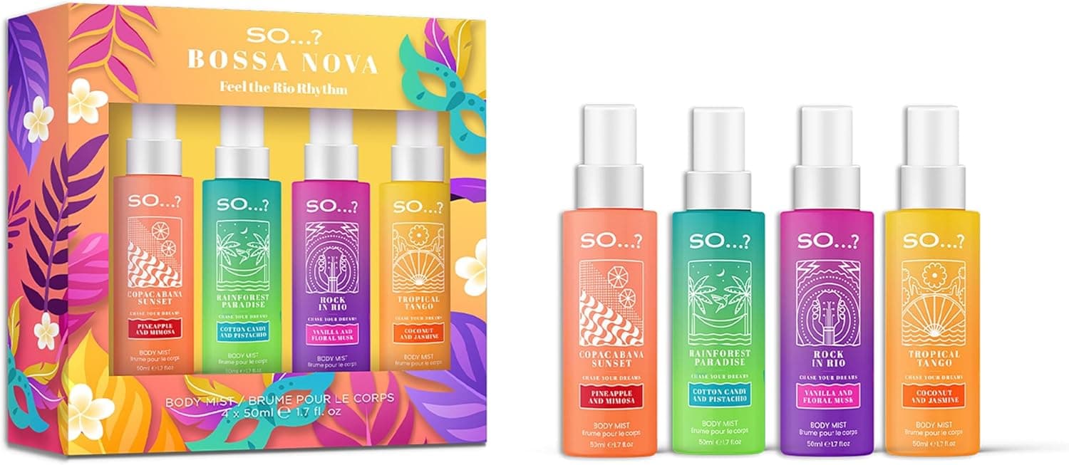Bossa Nova Body Mist for Women, Fragrance Gift Set (4 x 50ml) - Copacabana Sunset, Rainforest Paradise, Rock in Rio &