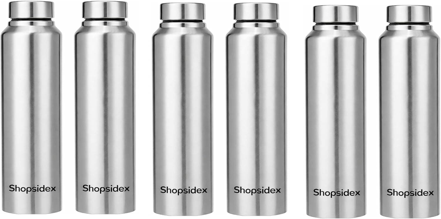 Shopsidex Stainless Steel Water Bottle 1000ml Silver Leak-Proof Modern Design
