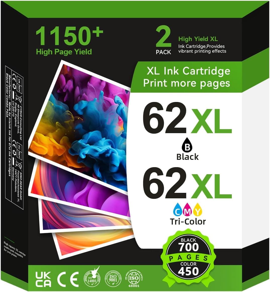 Cartouches d'impression Multipack XL Noir et Couleur Compatible pour HP 62 XL
