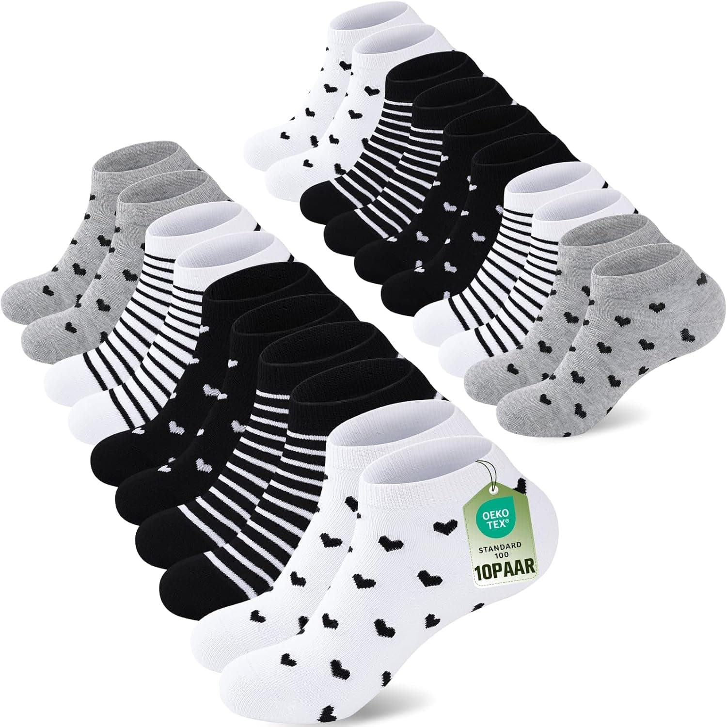 SukModen 10/20 Pairs of Women's Colourful Cotton Striped Heart Socks