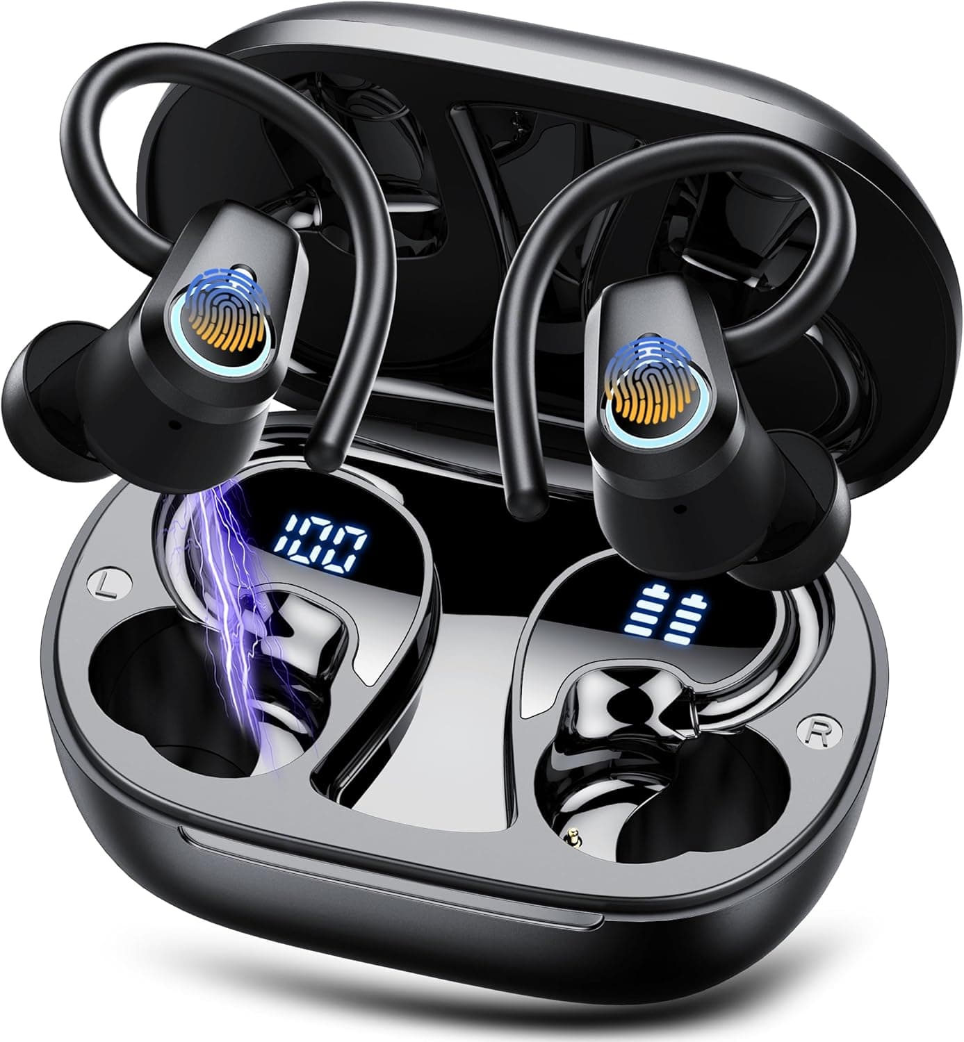 Wireless Earbuds, Over-Ear Sport Bluetooth 5.3 Headphones with Hi-Fi Stereo, Touch Control, 50H ear