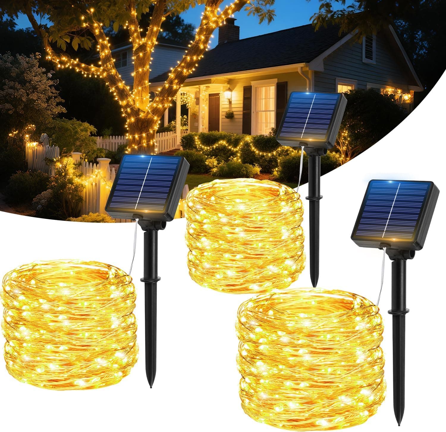Luminarie Solari All Outdoors, 3 Pack 17M 150LED - IP65 Water resistente 8 Modi
