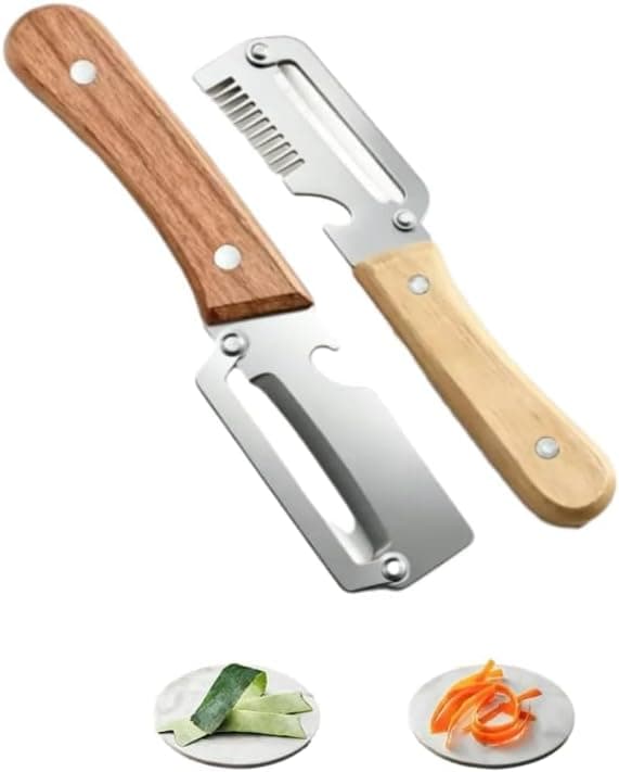 Elite Gourmet Knives and Cutlery Set, 2-Pack Multi-Functional Stainless Steel Vegetable Peeler, 3-in-1 Scallion Shredder & Peeler, 10cm, Stainless Steel, 2 Pack