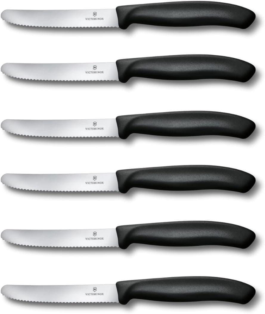 Victorinox 6-Piece Wavy Edge Steak and Tomato Knife, Round Tip, Black, 6.7833.6