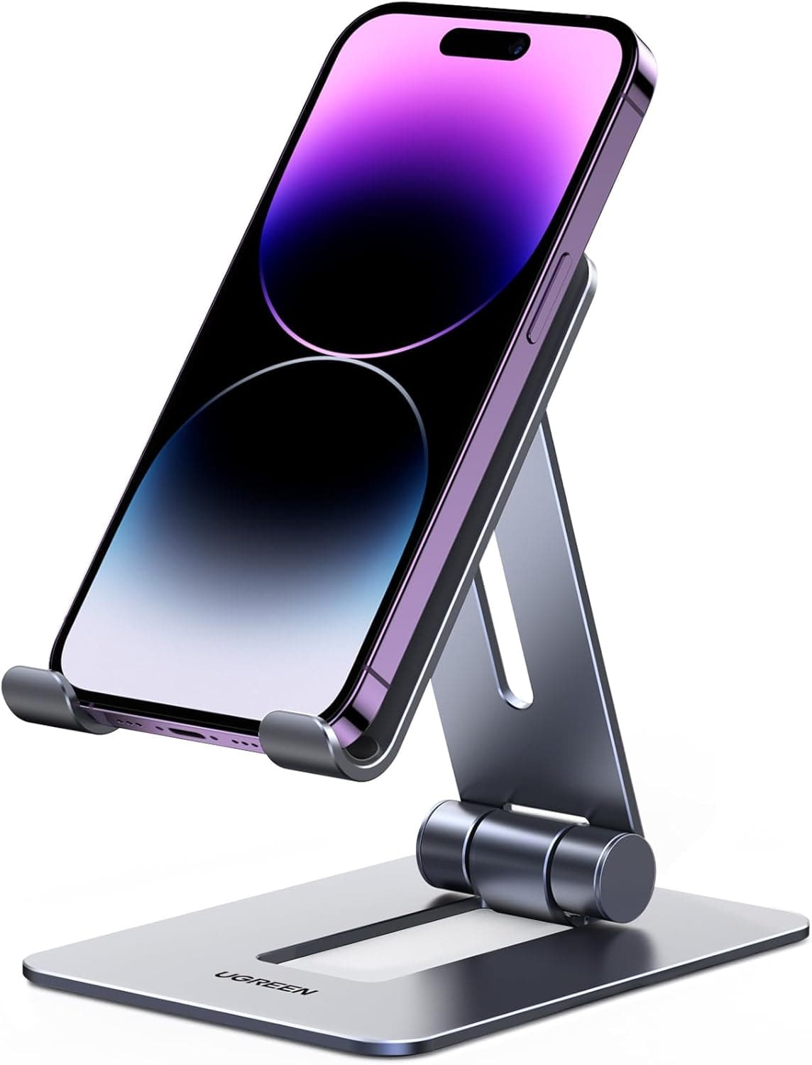 UGEPRO Cell Phone Stand for Desk, Fully Adjustable Foldable Desktop Aluminum Holder Compatible with iPhone 17 Pro Max, Black, 1 Piece