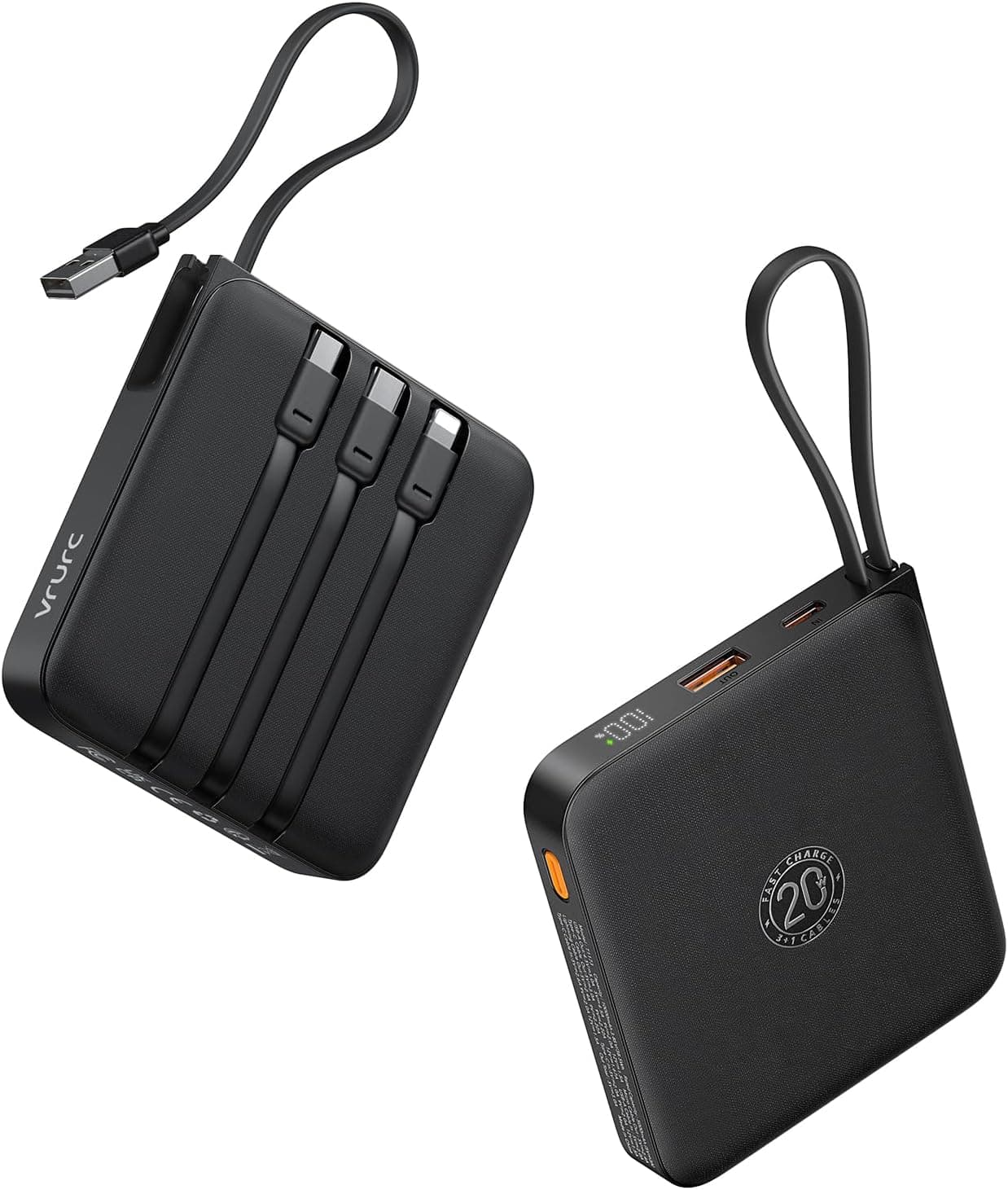 VRURC Portable Charger 20000mAh with 4 Cables for iPhone 22.5W Fast Charging Battery Pack