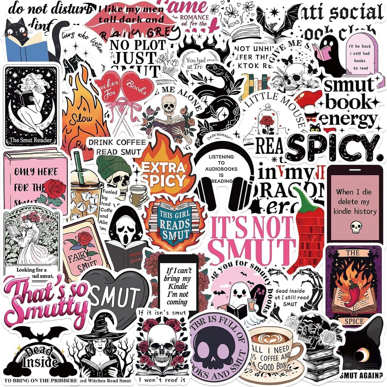 UNAYBOW 50 Pcs Smutty Book Stickers for Kindle Adult Bookish Smut Reading Booktok Dark Romance Vinyl Waterproof Decals