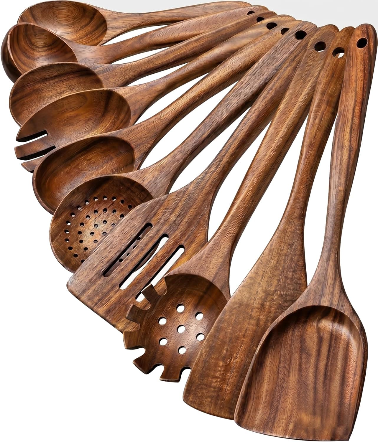 Teak Wooden Utensils, 10 Pcs Natural Wood Spoons and Spatulas