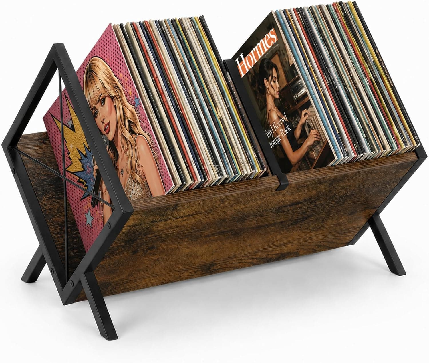 Hormes Vinyl Record Storage Rack 80-100 LP Record Holder Stand, 1 Tier Vinyl Display Shelf with Adjustable Divider, Organise