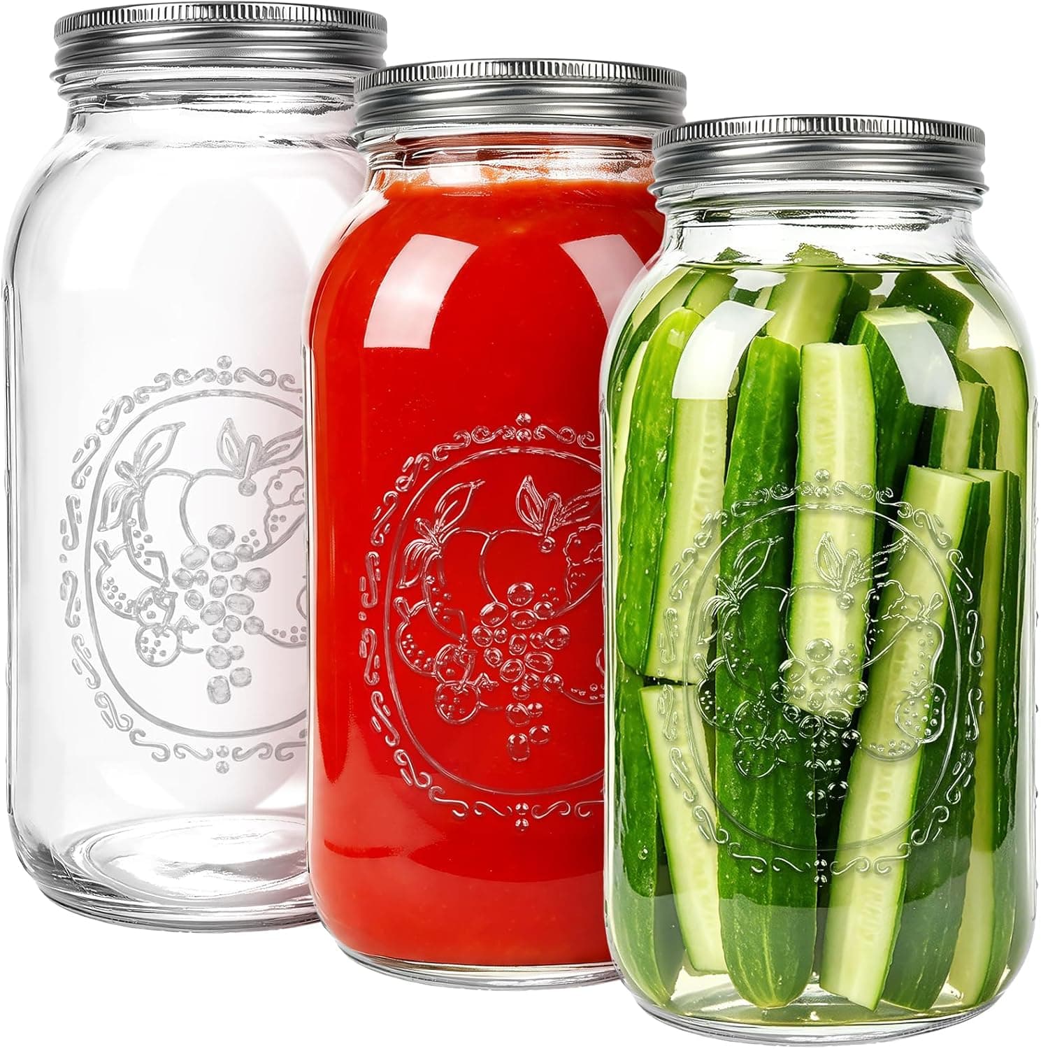 FayrVind 1.9L/64oz Wide Mouth Mason Jars, 3pcs Large Mason Jars with Lids, Preserving Jars, Airtight Glass Mason Jar Storage