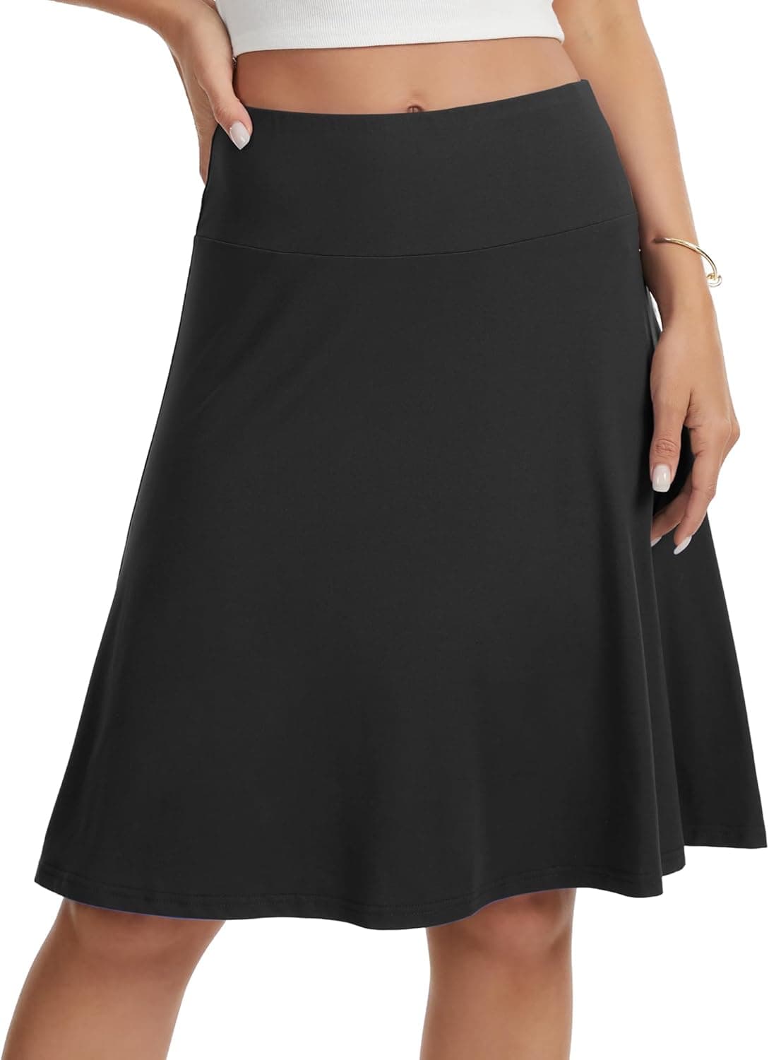 VIISHOW Women's Knee Length Skirt High Waisted Stretchy A-Line Skater Skirt Soft Knit Modest Casual Skirts for Daily Wear