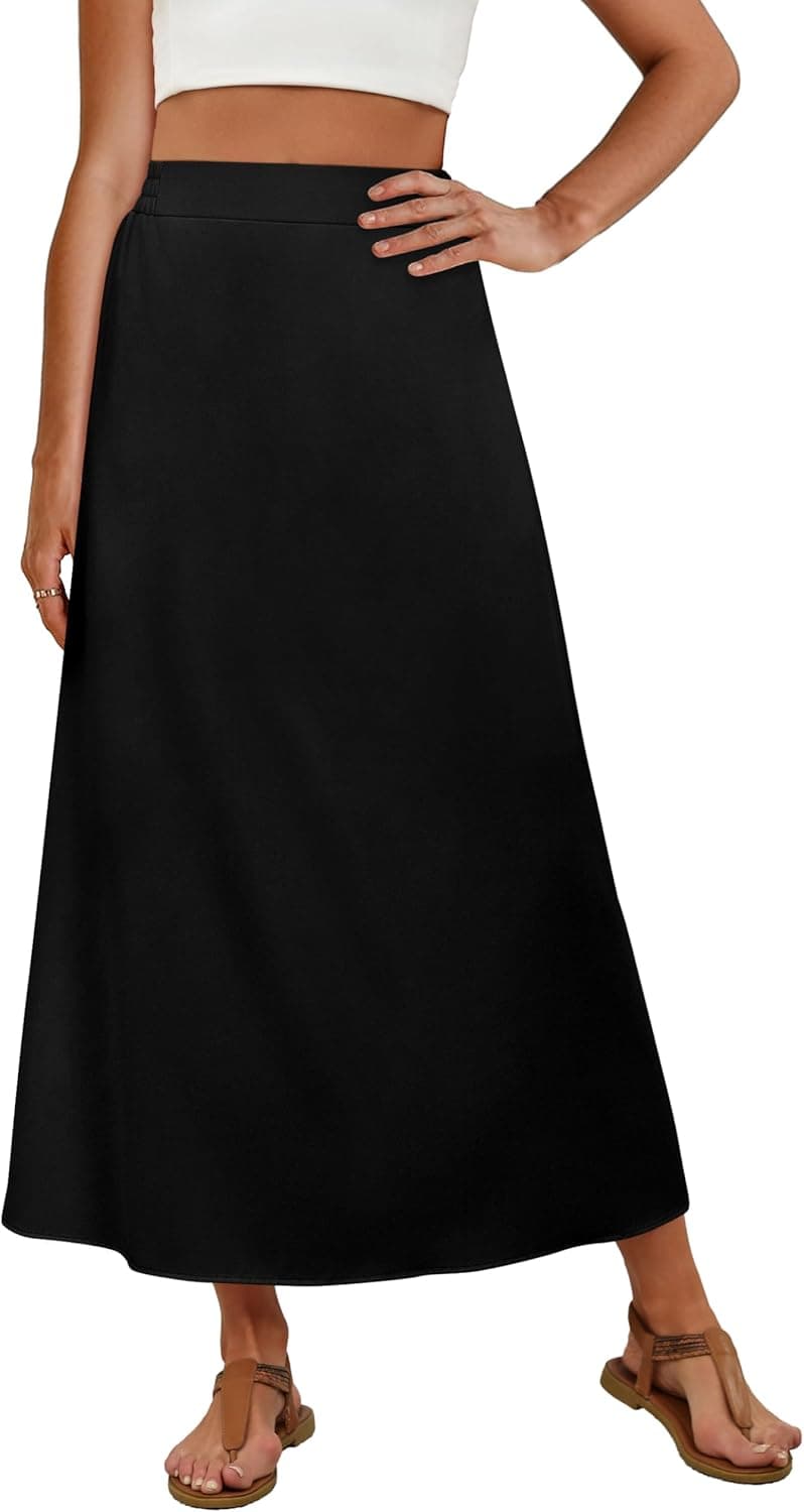 WEEFAN Womens Maxi Long Skirts with Pockets Stretchy Spring Summer Boho Casual Flowy Trendy