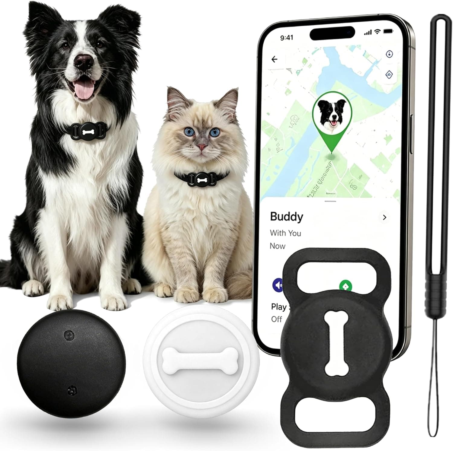 Dukuueie GPS Tracker for Cats and Dogs, Pet Location Tracker Works with Android Find Hub & Apple Find My, No Monthly Subscrip