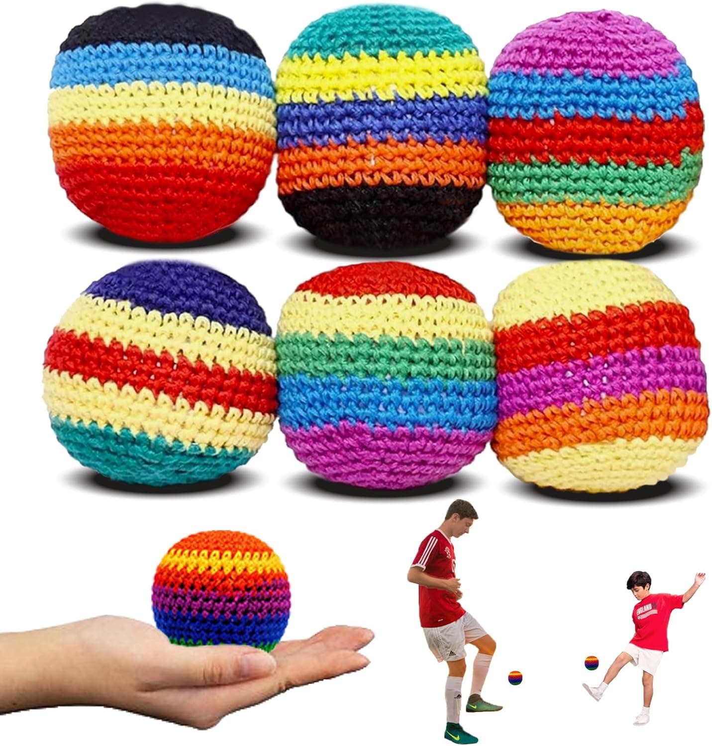 6Pcs Knitted Footbags Set Colorful Handmade Hacky Sack Ball Soft and Portable