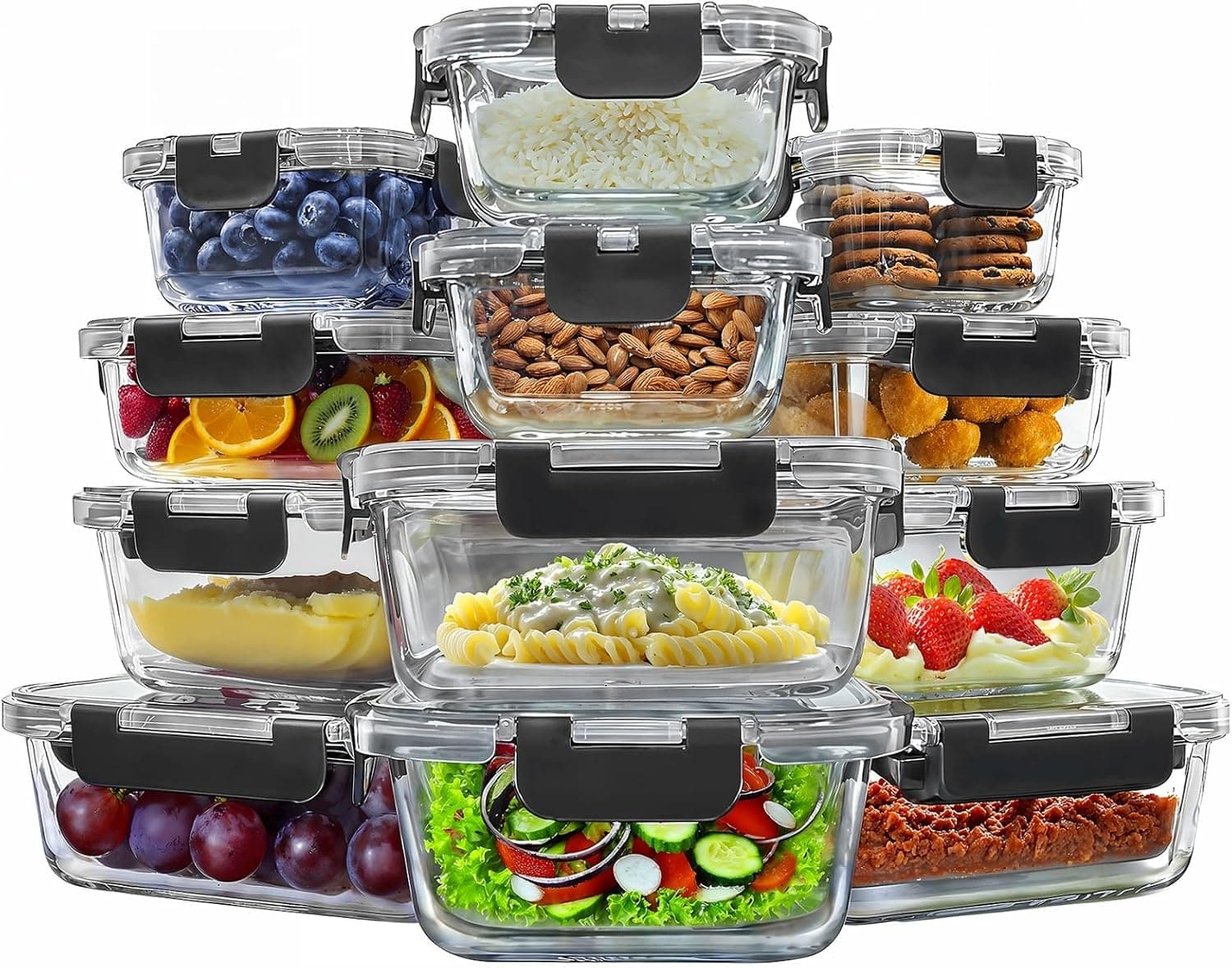 Hermés Set De 12 Contenedores De Vidrio Para Alimentos Con Tapas De Cierre