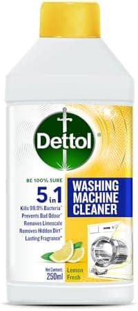 Dettol 5 in 1 Washing Machine Cleaner & Descaling Liquid for top load and front load| Lemon 250ml | Removes Limescale, Dirt and Bad odour | Kills 99.9% Bacteria