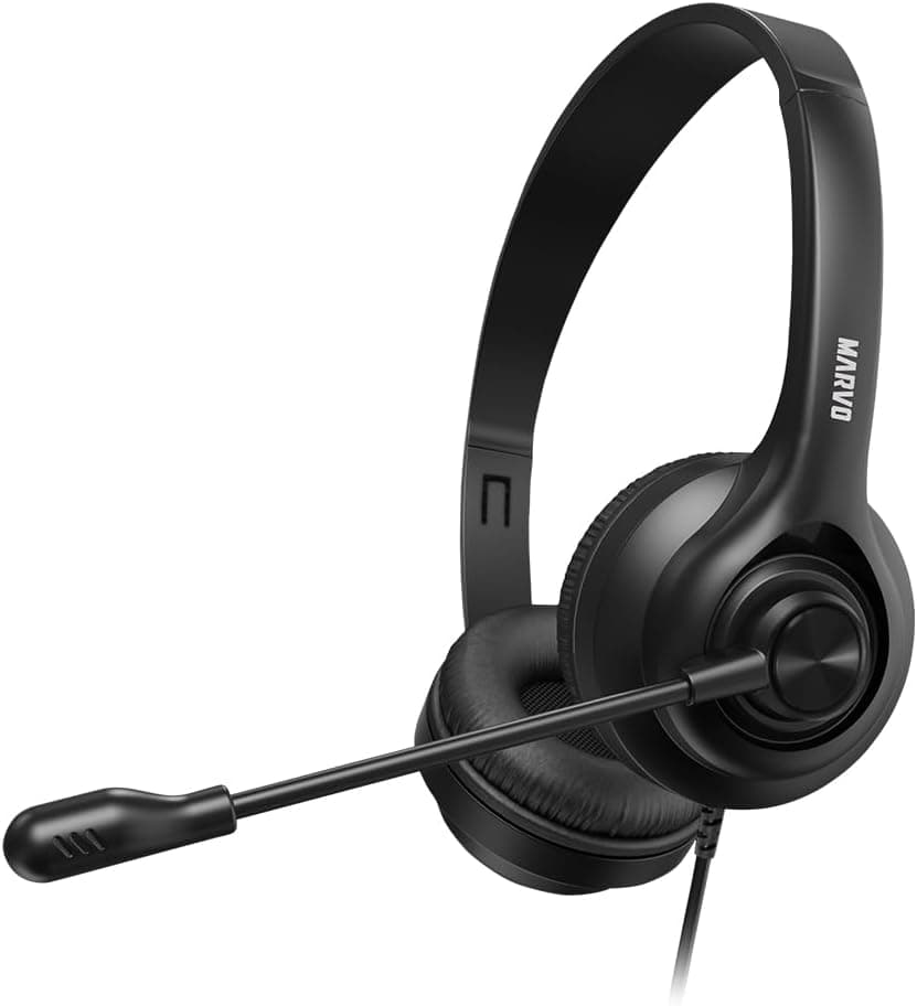 Marvo HP1001 Office Headset / 40mm Speakers / 360 Flexible Microphone/Adjustable Headband/Stereo Sound/Adjustable Headband/Black/Pack of 2
