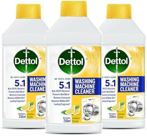 Dettol 5 in 1 Washing Machine Cleaner & Descaling Liquid for top load and front load| Lemon 250ml | Removes Limescale, Dirt and Bad odour | Kills 99.9% Bacteria | Pack of 3