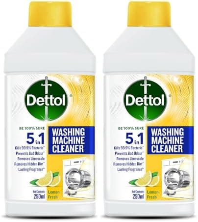 Dettol 5 in 1 Washing Machine Cleaner & Descaling Liquid for top load and front load| Lemon 250ml | Removes Limescale, Dirt and Bad odour | Kills 99.9% Bacteria | Pack of 2