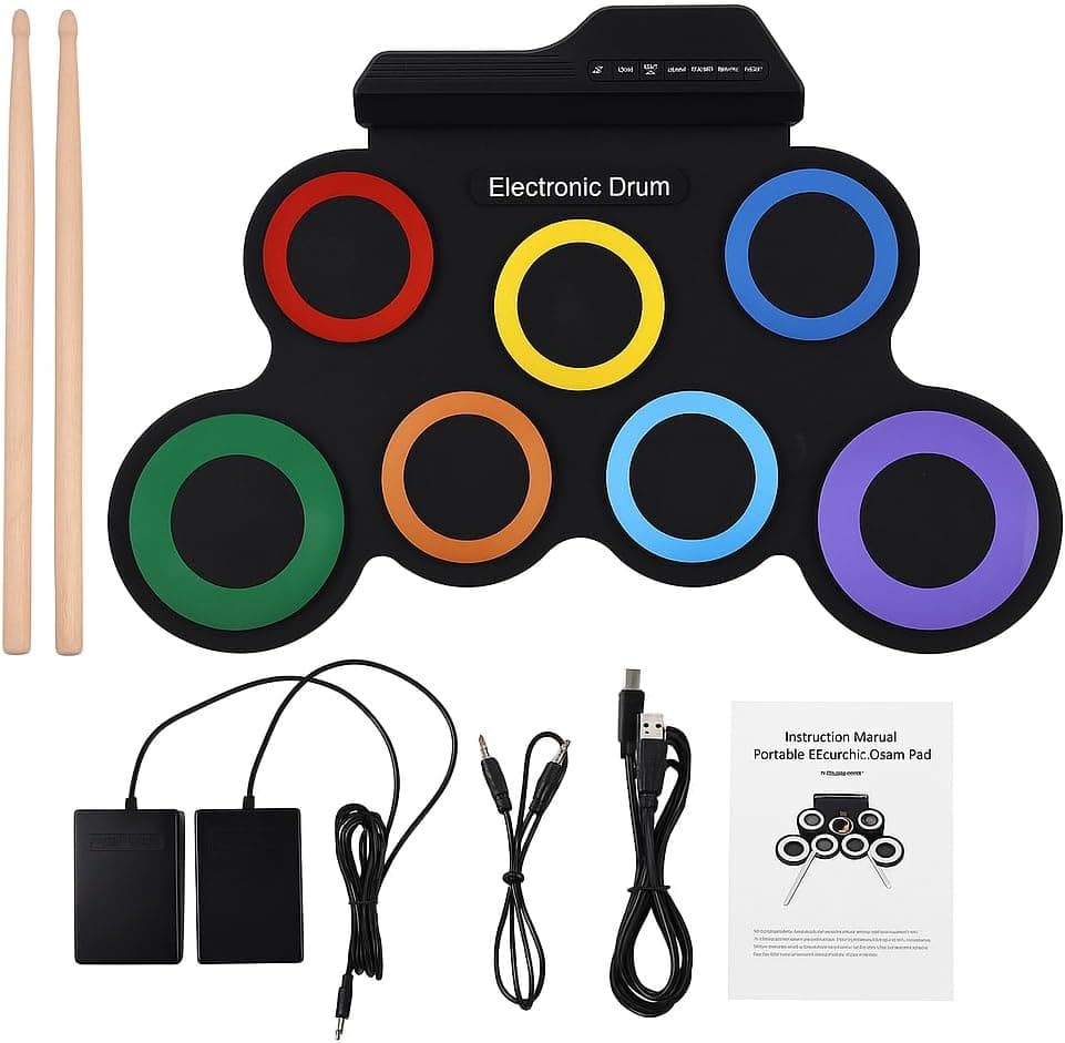 Aleso Electronic Drum Set 7 Pads Compact Digital Kit - MP3 & Headphone Jack - Portable Drums for Beginners