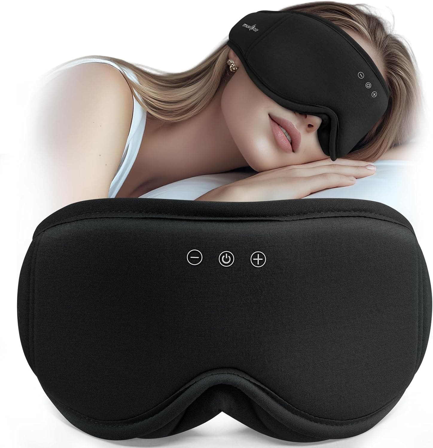MUSICOZY Sleep Mask Headphones | 100% Blackout 3D Organic Bamboo Cotton Eye Mask for Travel & Restfu